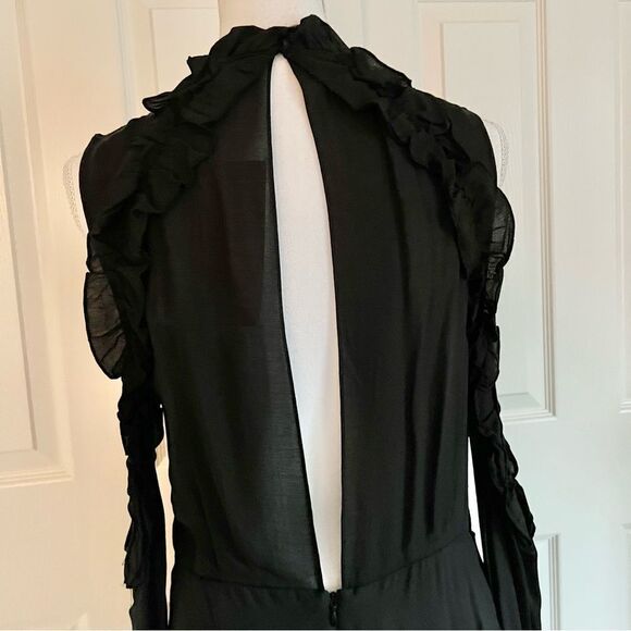 IRO Hanie cold-shoulder ruffled gauze mini dress Black FR 42 / US 10 MSRP $360 - Picture 9 of 12